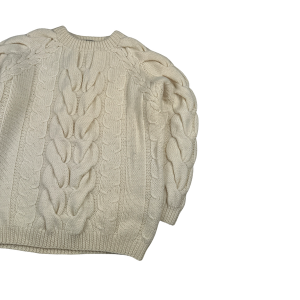 Burberry Cream White Wool Cable Knit Jumper - Small