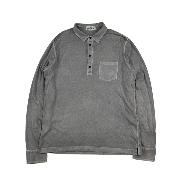 Stone Island Grey Cotton Long Sleeve Polo Shirt - XL