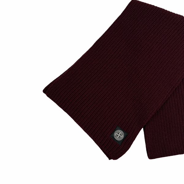 Stone Island 2018 Burgundy Ribbed Wool Scarf