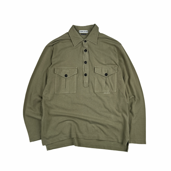 Stone Island Vintage 1998 Sage Green Long-sleeved Pullover Polo Shirt - Medium