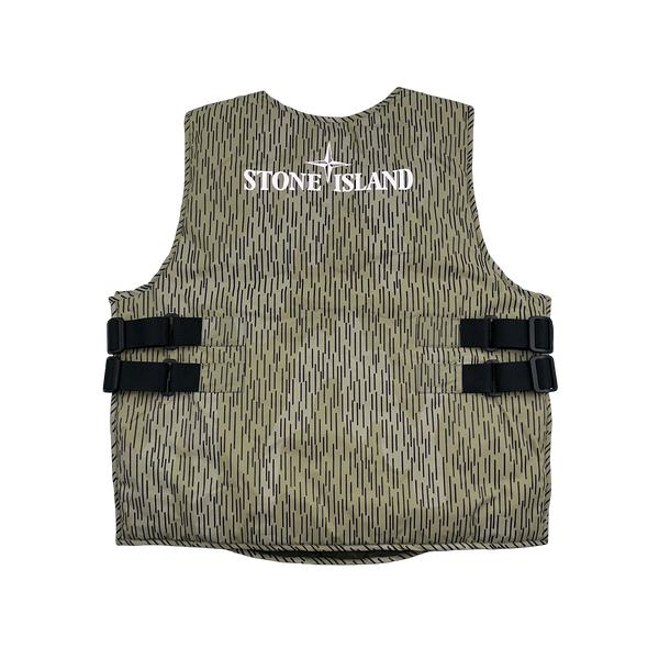 Stone Island 2021 Rain Camo Reflective Spellout Padded Utility Vest - XL