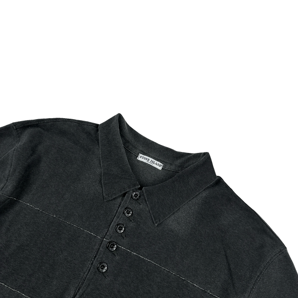 Stone Island Italy 2006 Black Vintage Spellout Cotton Polo - XL