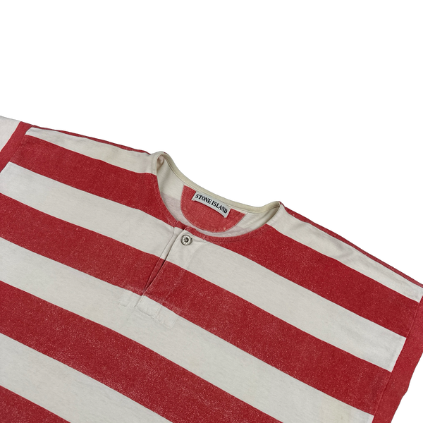 Stone Island Vintage 80's Cotton Red Striped Marina Reflective T Shirt - Large