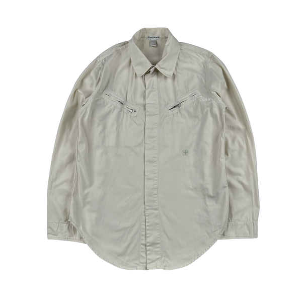 Stone Island 2001 Vintage Cotton Compass Patch Buttoned Shirt - Small