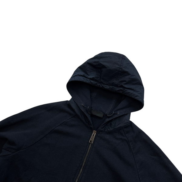 Prada Navy Nylon Metal Panel Cotton Hoodie - Small