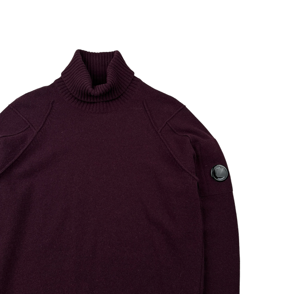 CP Company Wine Thick Wool Roll Neck Knit - Medium
