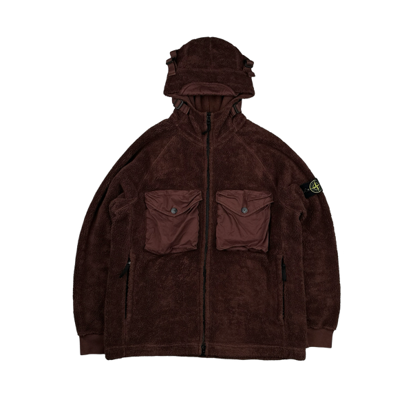 Stone Island 2021 Burgundy Teddy Fleece Zipped Jacket - XXL