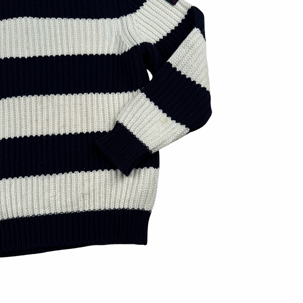 Paul & Shark Navy White Stripped High Neck Wool Blend Jumper - Large
