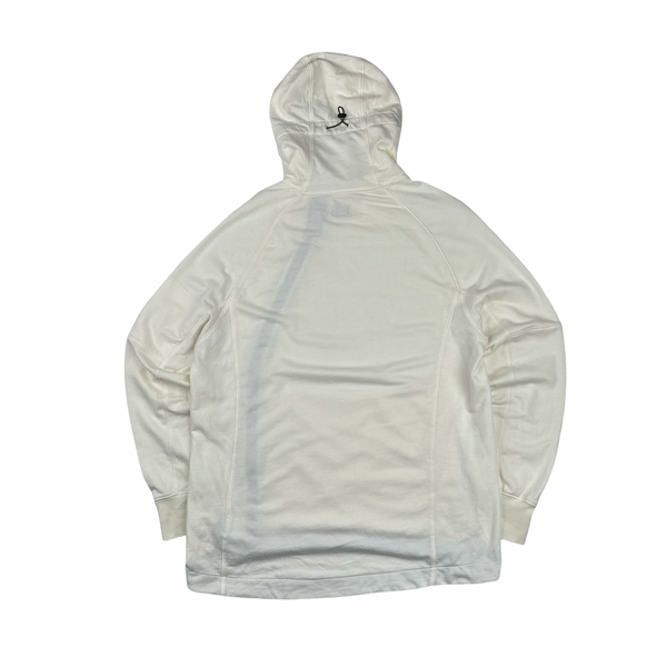 CP Company Cream/Green Asymmetrical Lens Viewer Zip Up Hoodie - Large