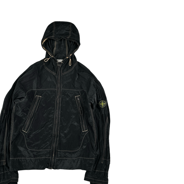 Stone Island 2004 Navy Contrast Stitching Nylon Metal Hooded Jacket - Medium