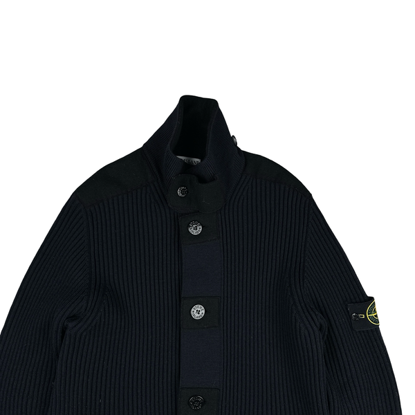 Stone Island 2010 Heavyweight Navy Wool Buttoned Jumper - XL