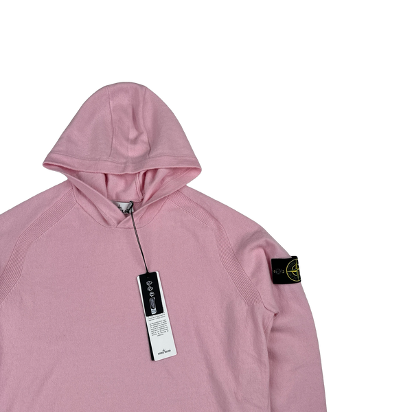 Stone Island 2025 Pink Light RWS Geelong Wool Hooded Knit Jumper - Large