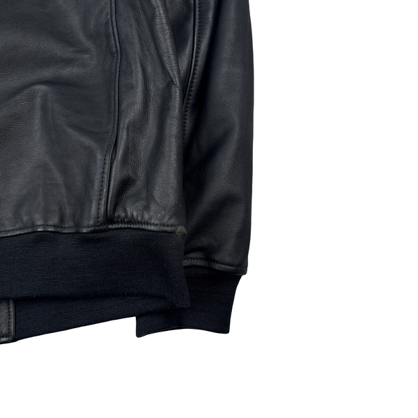 Schott Black Leather Shearling Collar Jacket - Large