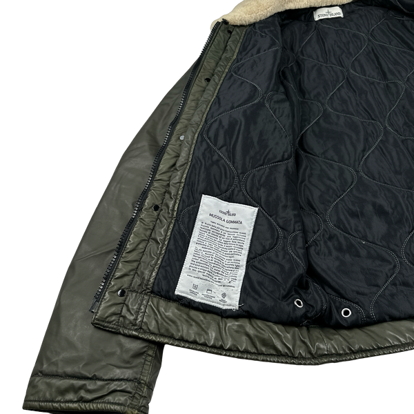 Stone Island 2015 Dark Green Mussola Gommata Sherling Flight Jacket - Medium