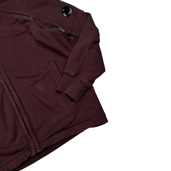 CP Company Burgundy Hooded Diagonal Zipped Cotton Lens View Zip Up - XXL