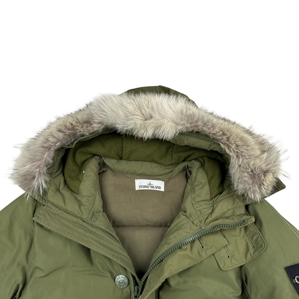 Stone Island 2014 Green Micro Reps Down Filled Fur Trim Parka - Medium
