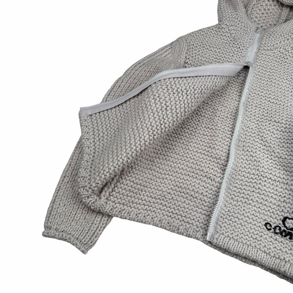 CP Company Grey Heavyweight 100% Wool Handmade Knitted Zipped Hoodie - Large