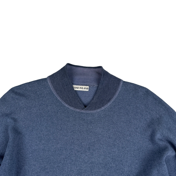 Stone Island 1987 Navy Knitted Wool Blend Spellout Vintage Pullover - Large