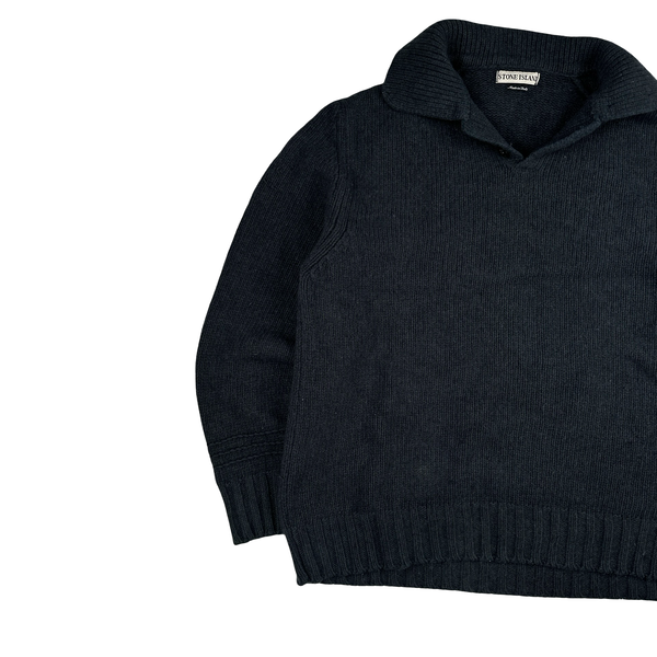 Stone Island 1998 Grey Vintage Cotton Chenille Knit Collared Jumper - XL