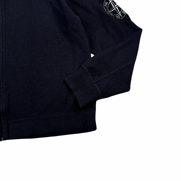 Stone Island 2002 Black Lightweight Knitted Hooded Zip up Compass Jumper - Medium