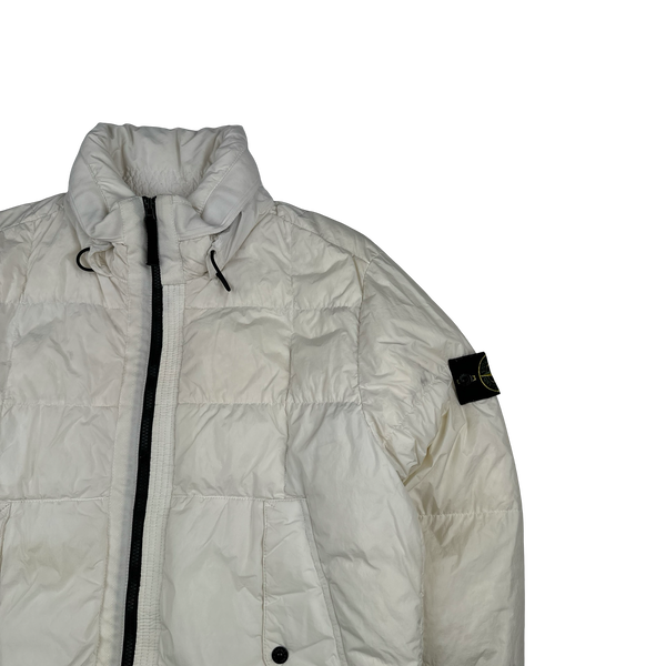 Stone Island White Garment Dyed Crinkle Reps Puffer Jacket - Medium