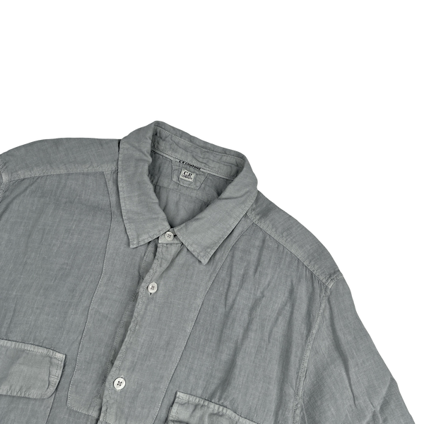 CP Company Grey Lino Flax Short Sleeved Shirt - XL