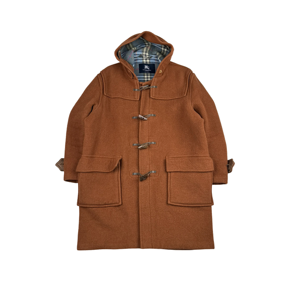 Burberry Brown Lana Wool Checked Lined Duffle Coat - Large