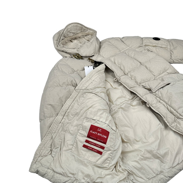 CP Company Sandstone Flatt Nylon Down Filled Lens Viewer Puffer Jacket - Medium, Large