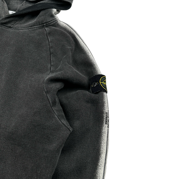 Stone Island x Supreme 2022 Charcoal Spellout Pullover Hoodie - Large