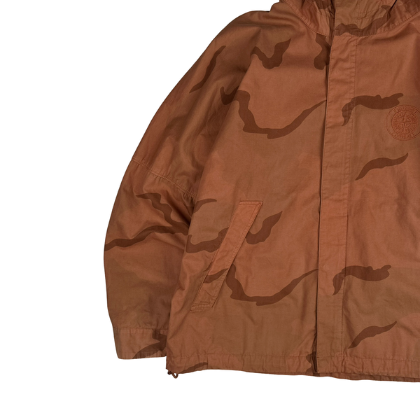 Stone Island Supreme 2019 Orange Brushed Cotton Camo Riot Mask Jacket - Medium