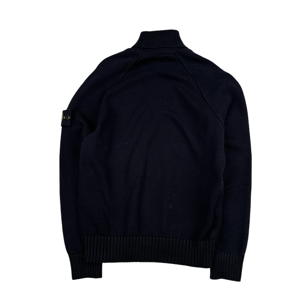 Stone Island 2013 Navy Cotton Blend Knit Roll Neck Jumper - Small