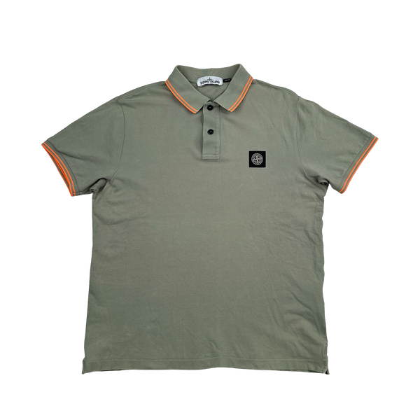 Stone Island 2018 Green Orange Piped Short Sleeve Polo Shirt - XL