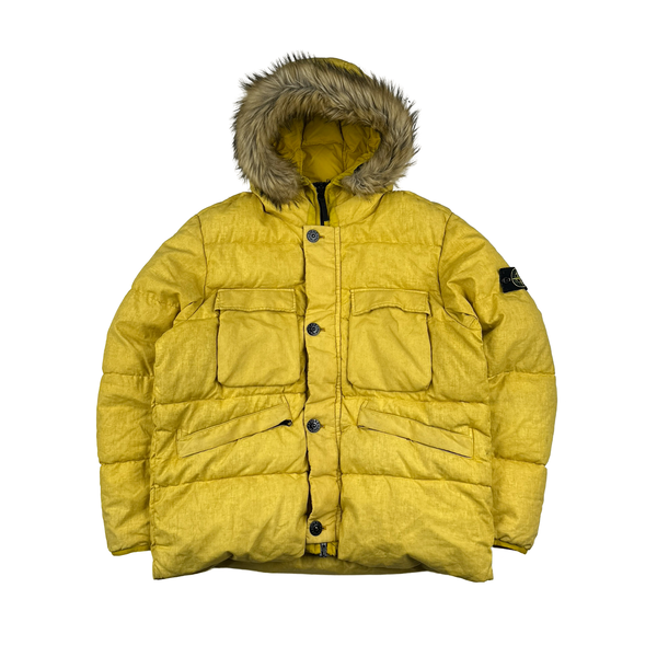 Stone Island 2018 Yellow Lino Resinato Down-TC Puffer Jacket - XXL