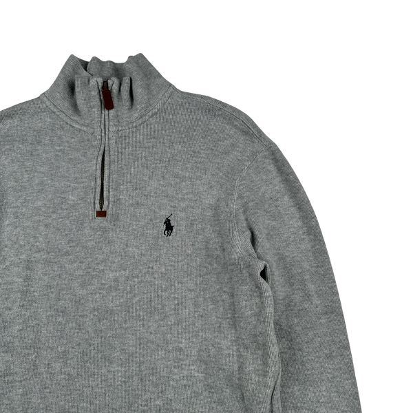 Ralph Lauren Grey Cotton Quarter Zip Jumper - Small