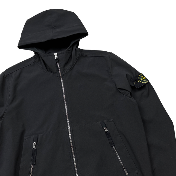 Stone Island 2021 Black Soft Shell e Dye Hooded Jacket Large
