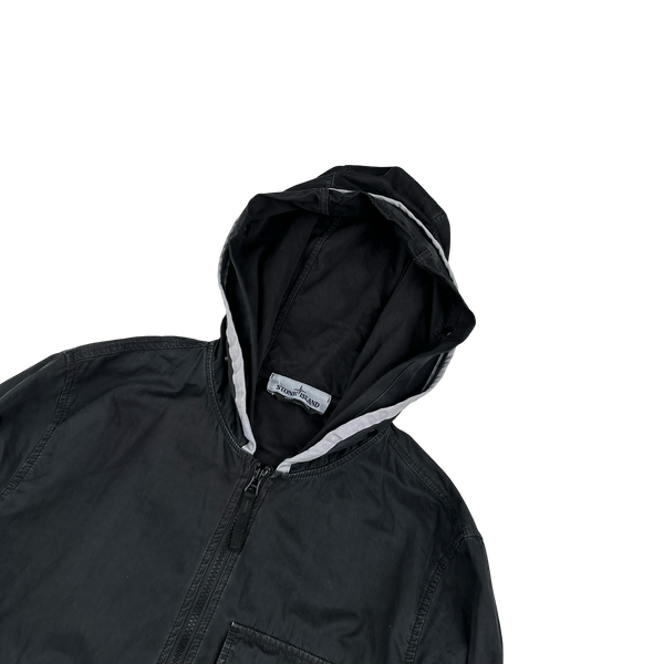 Stone Island 2021 Black Brushed Cotton Hooded Jacket - Small