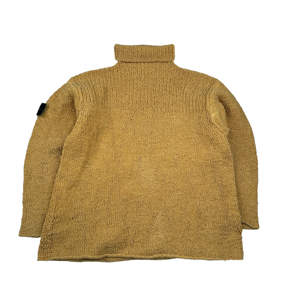 Stone Island 1994 Yellow Chenille Knit Vintage Roll Neck Jumper - Large
