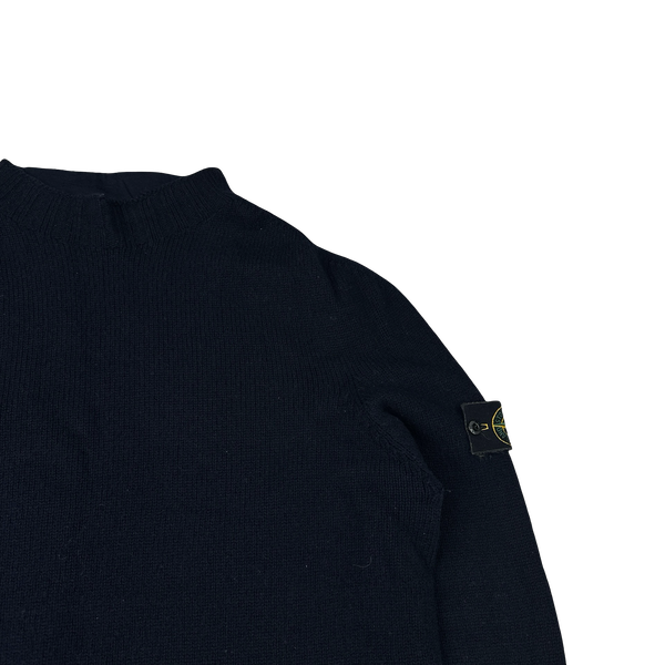 Stone Island 2002 Vintage High Neck Navy Wool Jumper - XXL