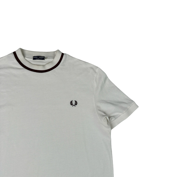 Fred Perry Vintage White Knit Short Sleeve Shirt - Large