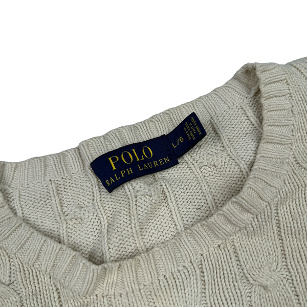 Ralph Lauren Cream Tussan Silk Knit Crewneck Jumper - Large