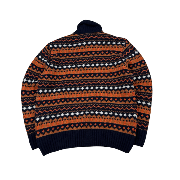 Paul & Shark Navy/Orange Roll Neck Wool Blend Thick Knitted Jumper - XL