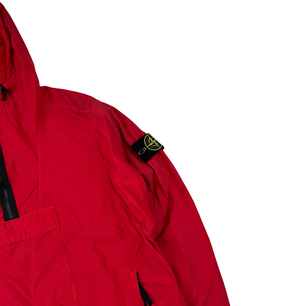 Stone Island 2022 Red Nylon Quarter Zipped Hooded Smock - Small, Medium