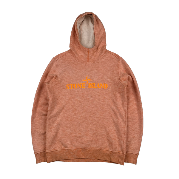 Stone Island 2019 Orange Marl Spellout Hoodie - Small