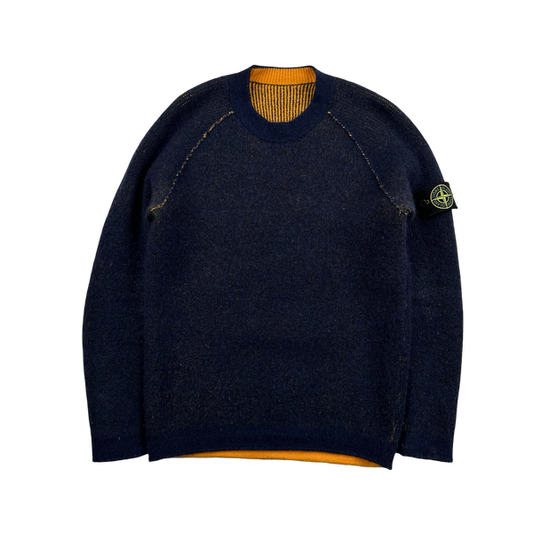 Stone Island Reversible Orange/Navy Contrast Knit Jumper - Medium