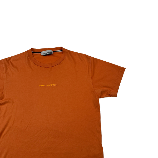 Stone Island 2023 Orange Spellout Printed Graphic T Shirt - Medium