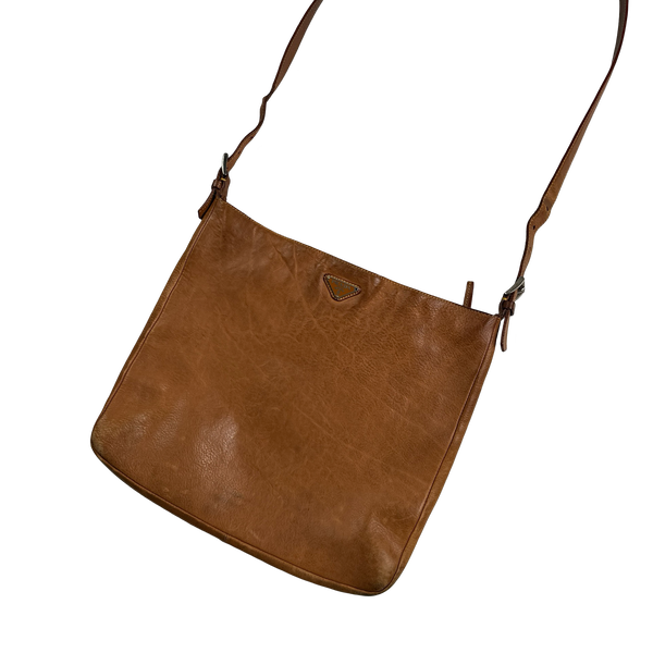 Prada Cow Hide Leather Emblem Spellout Satchel Bag