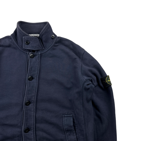 Stone Island Navy High Neck Buttoned Collared Jumper - XXL