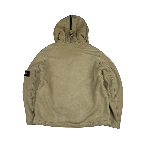 Stone Island 1999 Beige Butterfly Hood Fleece Lined Vintage Buttoned Jumper - XL