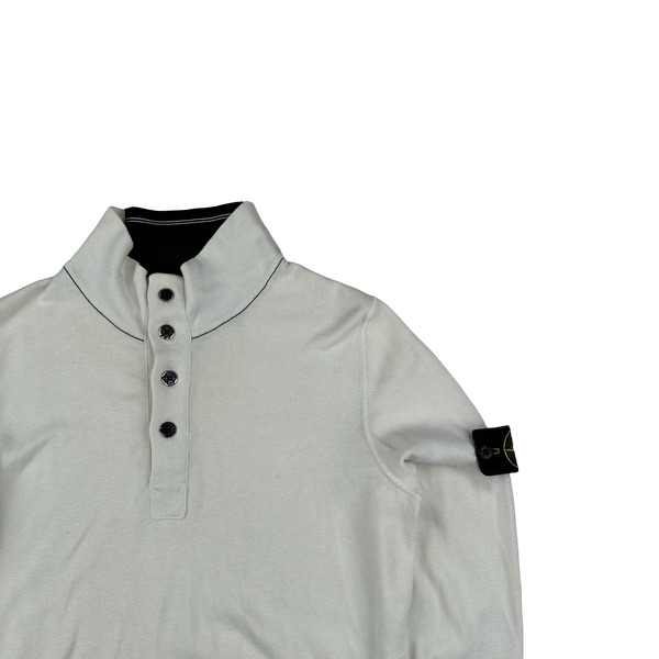 Stone Island 2011 White Buttoned High Neck Quarter Button Jumper - Medium