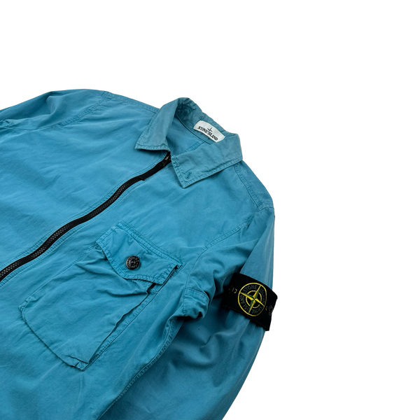 Stone Island 2020 Blue Zipped Cotton Overshirt - Small